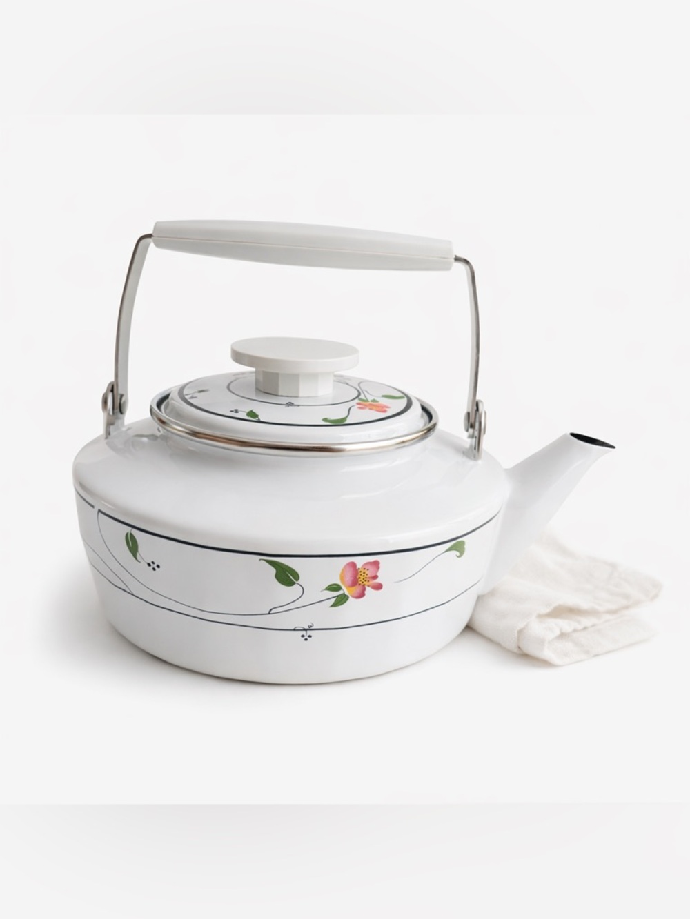 Vintage Floral Enamel Tea Kettle | Cottagecore Kitchen Decor